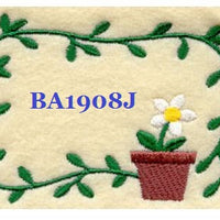 Flower Pot BA1908J Quilt Label  small machine embroidered personalized - BarbaraJs Pocket Pillows and Patches