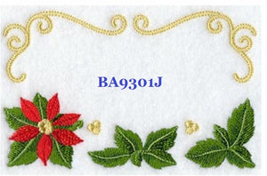 Poinsettia Swirls BA9301J Quilt Label large machine embroidered personalized - BarbaraJs Pocket Pillows and Patches