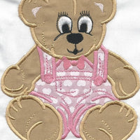 Girl Teddy Bear With Pink Heart Outfit Iron-on Applique Patch under 5x7 inches machine embroidered - BarbaraJs Pocket Pillows and Patches