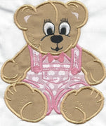 Girl Teddy Bear With Pink Heart Outfit Iron-on Applique Patch under 5x7 inches machine embroidered - BarbaraJs Pocket Pillows and Patches