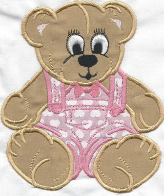 Girl Teddy Bear With Pink Heart Outfit Iron-on Applique Patch under 5x7 inches machine embroidered - BarbaraJs Pocket Pillows and Patches