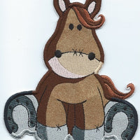 Horse Sitting Adorable Patch Brown iron-on  under 3.5 x 4 inches  applique machine embroidered - BarbaraJs Pocket Pillows and Patches