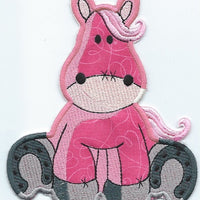 Horse Sitting Adorable Patch Pink iron-on  under 3.5 x 4 inches  applique machine embroidered - BarbaraJs Pocket Pillows and Patches