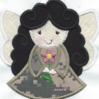 *a12* Angel Watching Over Me Camo Black hair girl  iron-on under 5 x 5 inches applique machine embroidered patch - BarbaraJs Pocket Pillows and Patches