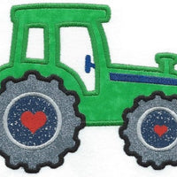 Valentine Tractor 4x3 inch iron-on applique machine embroidered - BarbaraJs Pocket Pillows and Patches