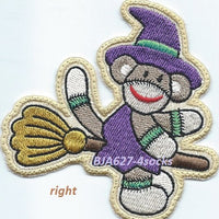 Halloween Witch Sock Monkey Patch iron-on under 4 x 4 inches applique machine embroidered - BarbaraJs Pocket Pillows and Patches