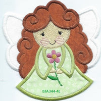 *a2* Angel Watching Over Me auburn hair green dress iron-on under 5 x 5 inches applique machine embroidered patch - BarbaraJs Pocket Pillows and Patches