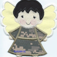 *a13* Angel Watching Over Me Camo Black hair boy  iron-on under 5 x 5 inches applique machine embroidered patch - BarbaraJs Pocket Pillows and Patches