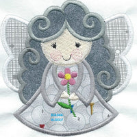 *a4* Angel Watching Over Me Golf gray hair girl iron-on under 5 x 5 inches applique machine embroidered patch - BarbaraJs Pocket Pillows and Patches