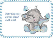 Baby Elephant Boy  Quilt Label machine embroidered personalized - BarbaraJs Pocket Pillows and Patches