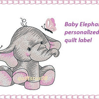 Baby Elephant Girl  Quilt Label machine embroidered personalized - BarbaraJs Pocket Pillows and Patches