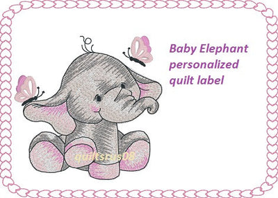 Baby Elephant Girl  Quilt Label machine embroidered personalized - BarbaraJs Pocket Pillows and Patches