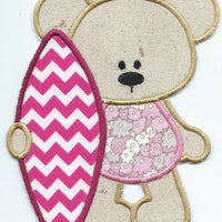 Summertime Bear Surfer Girl applique machine embroidered patch - BarbaraJs Pocket Pillows and Patches