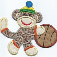 Basketball Sock Monkey Patch iron-on applique machine embroidered - BarbaraJs Pocket Pillows and Patches