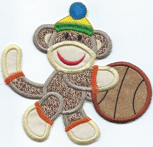 Basketball Sock Monkey Patch iron-on applique machine embroidered - BarbaraJs Pocket Pillows and Patches