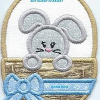 Easter Bunny in a Basket Patch Boy iron-on applique machine embroidered - BarbaraJs Pocket Pillows and Patches