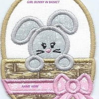 Easter Bunny in a Basket Patch Girl iron-on applique machine embroidered - BarbaraJs Pocket Pillows and Patches