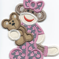 Sleepy Sock Monkey Patch iron-on applique machine embroidered - BarbaraJs Pocket Pillows and Patches