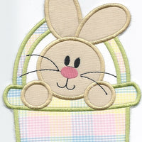 Easter Bunny in a Basket Patch iron-on applique machine embroidered - BarbaraJs Pocket Pillows and Patches