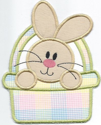 Easter Bunny in a Basket Patch iron-on applique machine embroidered - BarbaraJs Pocket Pillows and Patches