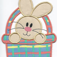 Easter Bunny in a Basket Patch iron-on applique machine embroidered - BarbaraJs Pocket Pillows and Patches