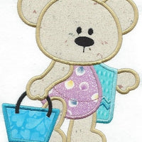 Summertime Bear With Beach Bag applique machine embroidered patch - BarbaraJs Pocket Pillows and Patches