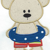 Summertime Bear Boy Float applique machine embroidered patch - BarbaraJs Pocket Pillows and Patches