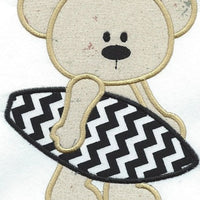 Summertime Bear Surfer Boy applique machine embroidered patch - BarbaraJs Pocket Pillows and Patches