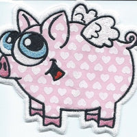 When Pigs Fly iron-on under 6 x 6 inches applique machine embroidered patch - BarbaraJs Pocket Pillows and Patches