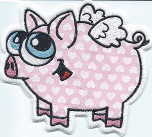 When Pigs Fly iron-on under 6 x 6 inches applique machine embroidered patch - BarbaraJs Pocket Pillows and Patches