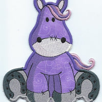 Horse Sitting Adorable Patch Purple iron-on  under 3.5 x 4 inches  applique machine embroidered - BarbaraJs Pocket Pillows and Patches