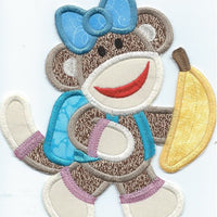 Back To School Girl Sock Monkey iron-on under 7 x 7.5 inches applique machine embroidered - BarbaraJs Pocket Pillows and Patches