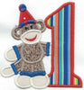 Birthday One Sock Monkey Patch iron-on applique machine embroidered - BarbaraJs Pocket Pillows and Patches