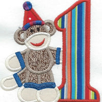 Birthday One Sock Monkey Patch iron-on applique machine embroidered - BarbaraJs Pocket Pillows and Patches