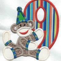 Birthday Nine Sock Monkey Patch iron-on applique machine embroidered - BarbaraJs Pocket Pillows and Patches