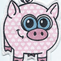 Happy Pig iron-on under 5 x 6 inches applique machine embroidered patch - BarbaraJs Pocket Pillows and Patches