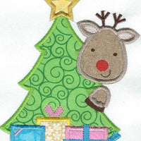 Christmas Tree Reindeer with presents Iron-on Applique Patch under 4x6 inches machine embroidered - BarbaraJs Pocket Pillows and Patches