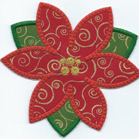 Poinsettia Iron-on Applique Patch under 5x7 inches machine embroidered - BarbaraJs Pocket Pillows and Patches