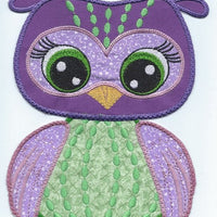 Iron-on Adorable Owl Applique Patch Purple 4 x 5 inch machine embroidered - BarbaraJs Pocket Pillows and Patches