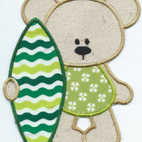 Summertime Bear Surfer Girl applique machine embroidered patch - BarbaraJs Pocket Pillows and Patches