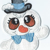 Snow Buddy 1 Patch iron-on applique machine embroidered - BarbaraJs Pocket Pillows and Patches