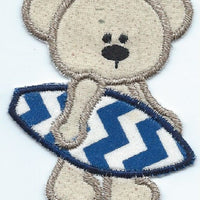 Summertime Bear Surfer Boy applique machine embroidered patch - BarbaraJs Pocket Pillows and Patches