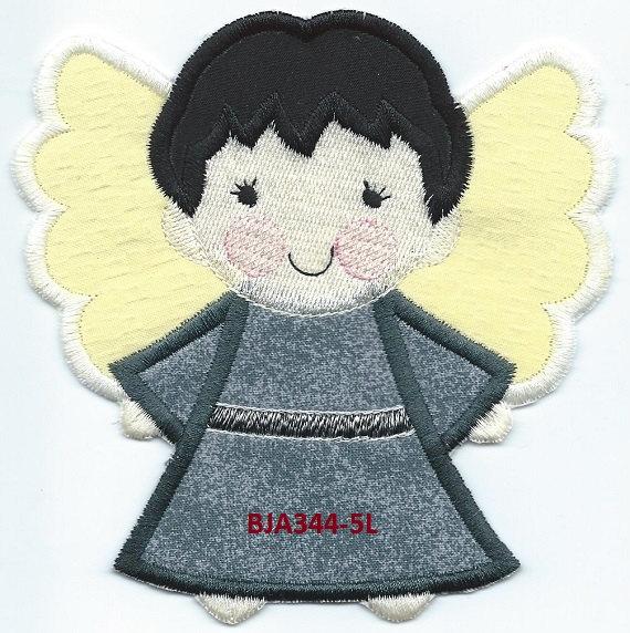*a14* Angel Watching Over Me  gray boy iron-on under 5 x 5 inches applique machine embroidered patch - BarbaraJs Pocket Pillows and Patches