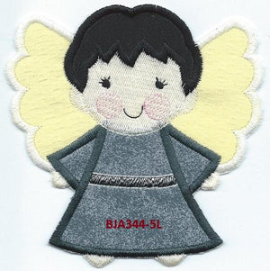 *a14* Angel Watching Over Me  gray boy iron-on under 5 x 5 inches applique machine embroidered patch - BarbaraJs Pocket Pillows and Patches
