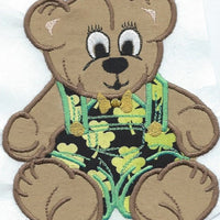 Shamrock Teddy Bear Outfit Iron-on Applique Patch under 5x7 inches machine embroidered - BarbaraJs Pocket Pillows and Patches