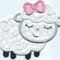 Sleepy Lamb Girl Patch iron-on applique machine embroidered - BarbaraJs Pocket Pillows and Patches